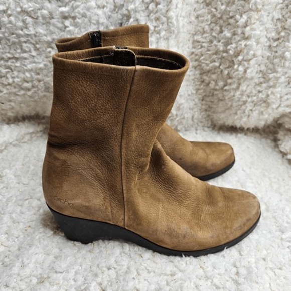 Arche Nubuck Leather Brown Leather Booties Rubber Low Wedge‎ Heel sz 38